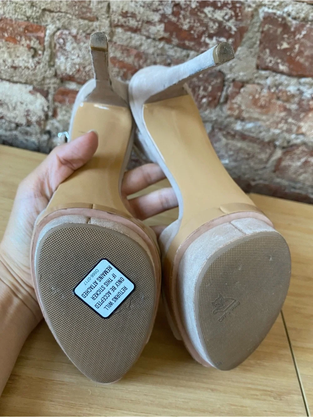 Brian Atwood Ankle-Strap Platform Heels in Dusty Pink 8.5